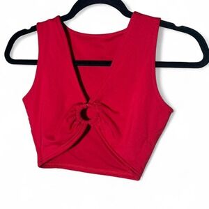 Size s/m red crop top with tie detail with metal ring